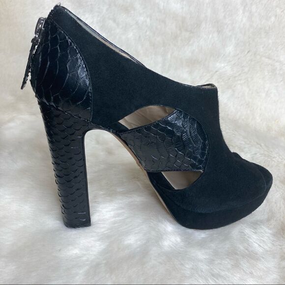 Barneys New York Co Op Black Snake Suede Peep Toe Heeled Platform Booties 35 - Picture 6 of 12